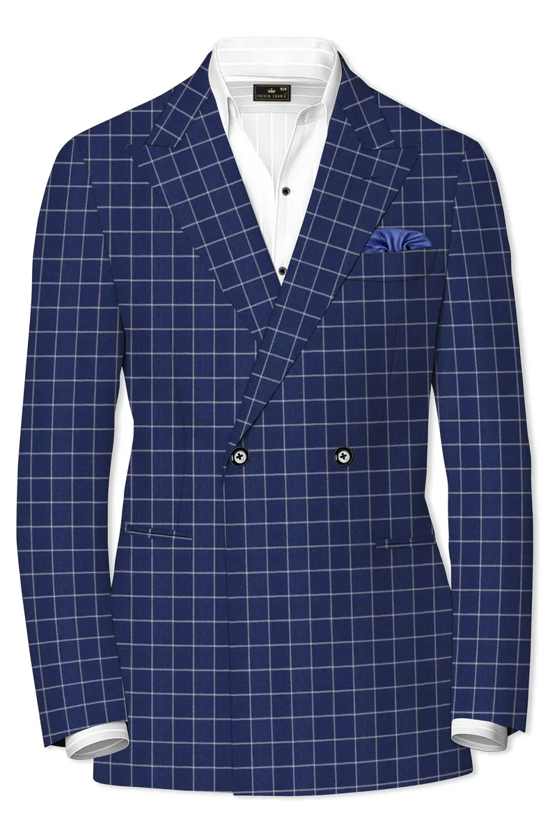Rhino Blue Super Fine Checkered Double Breasted Premium Cotton Blazer 2