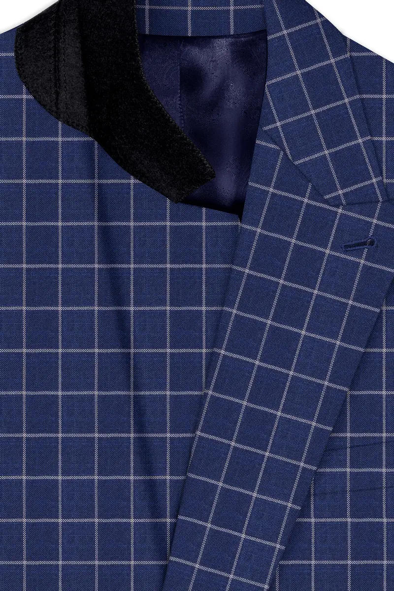 Rhino Blue Super Fine Checkered Double Breasted Premium Cotton Blazer 4