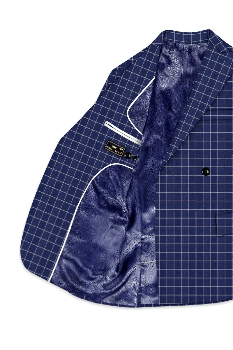 Rhino Blue Super Fine Checkered Double Breasted Premium Cotton Blazer 5