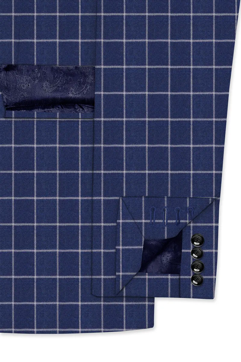 Rhino Blue Super Fine Checkered Double Breasted Premium Cotton Blazer 6