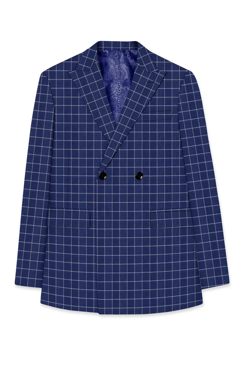 Rhino Blue Super Fine Checkered Double Breasted Premium Cotton Blazer 7