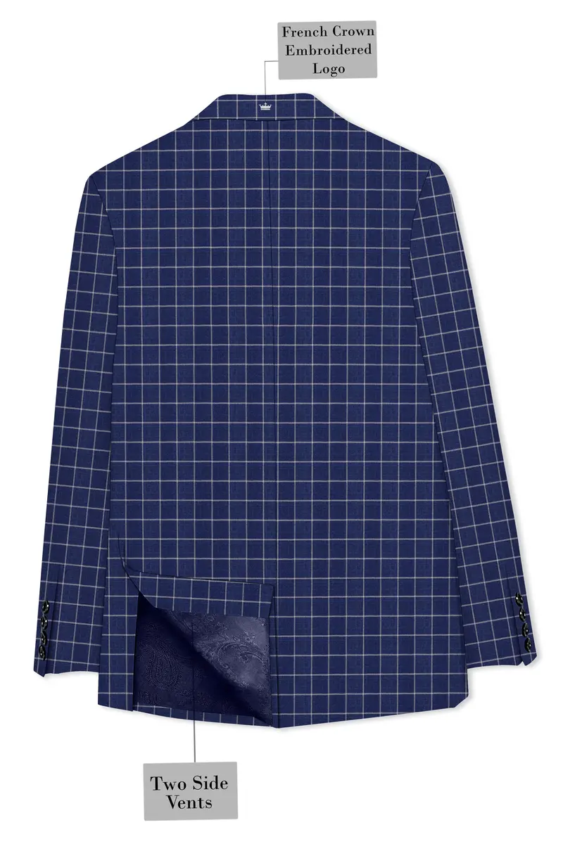 Rhino Blue Super Fine Checkered Double Breasted Premium Cotton Blazer 8