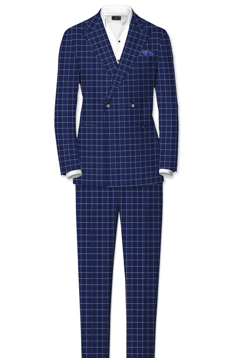 Rhino Blue Super Fine Checkered Double Breasted Premium Cotton Blazer 9