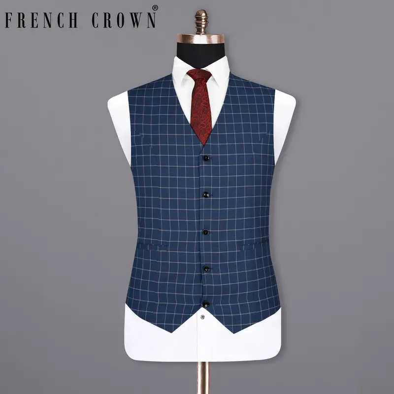 Rhino Blue Super Fine Checkered Premium Cotton Waistcoat 1
