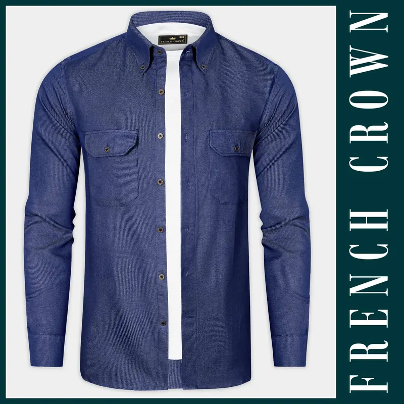 Rhino Blue Textured Heavyweight Denim Designer Overshirt/Shacket 1