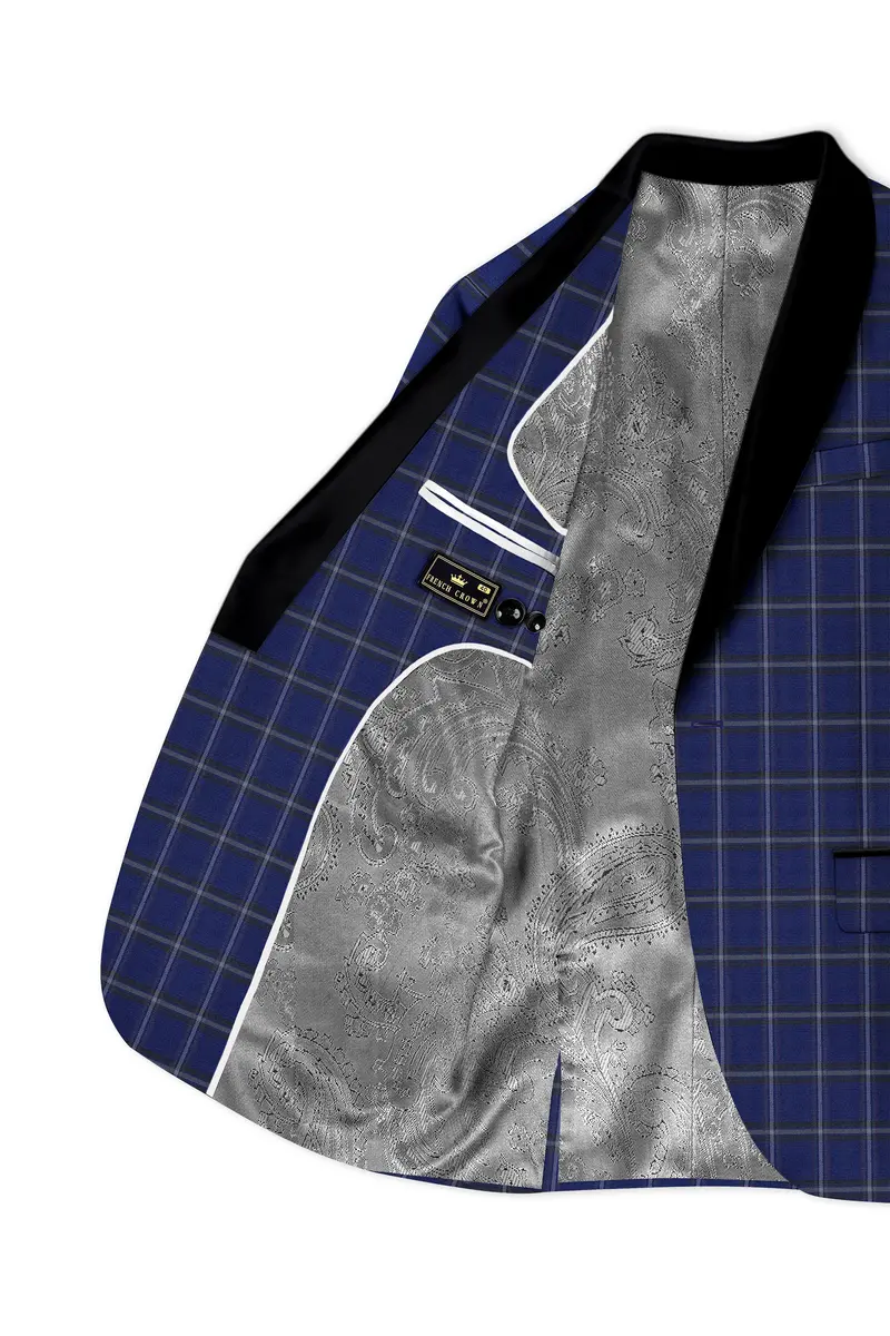 Rhino Blue Windowpane Woolrich Tuxedo Blazer 5