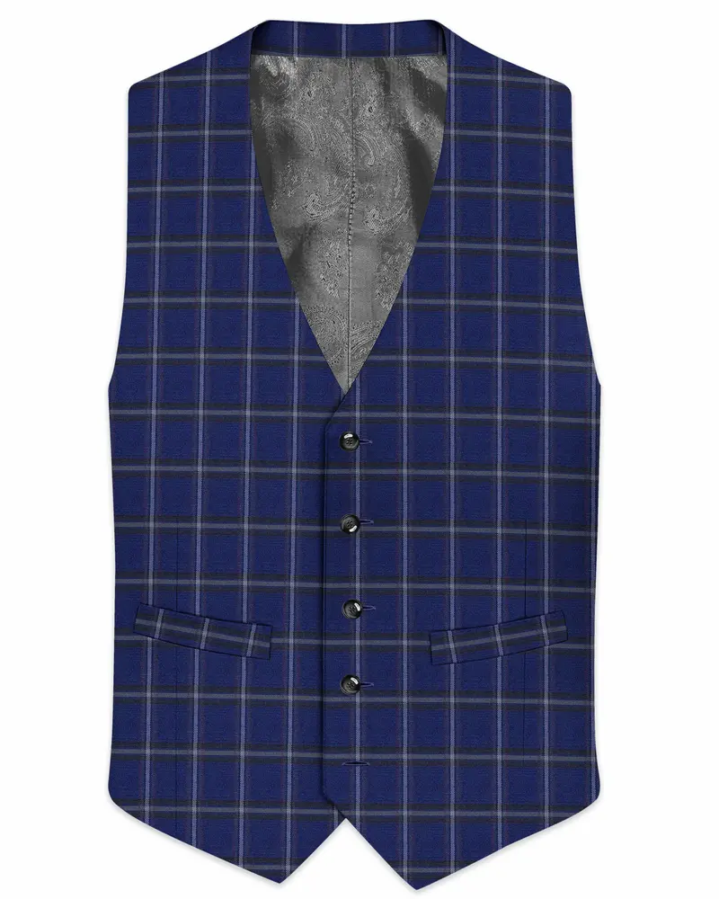 Rhino Blue Windowpane Woolrich Tuxedo Waistcoat 1