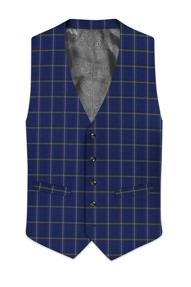 Rhino Blue Windowpane Woolrich Tuxedo Waistcoat 2