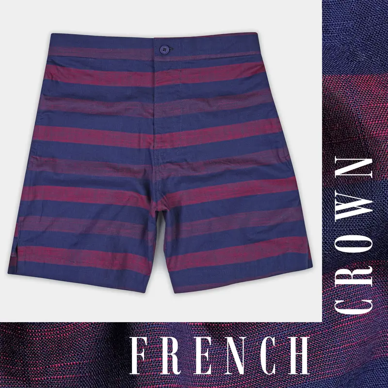 Rhino Blue With Byzantium Pink Striped Chambray Shorts 1