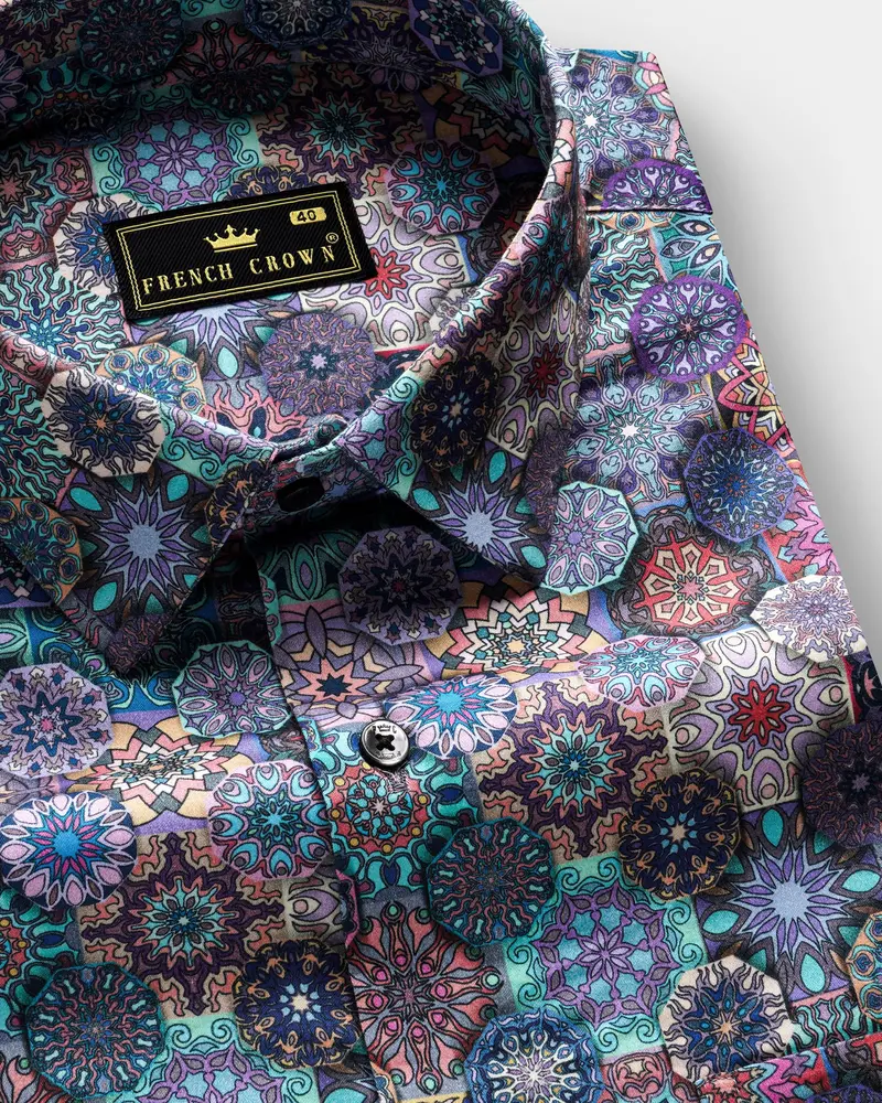 Rhino Blue With Cranberry Red Multicolour Bohemian Printed Super Soft Premium Cotton Shirt 1