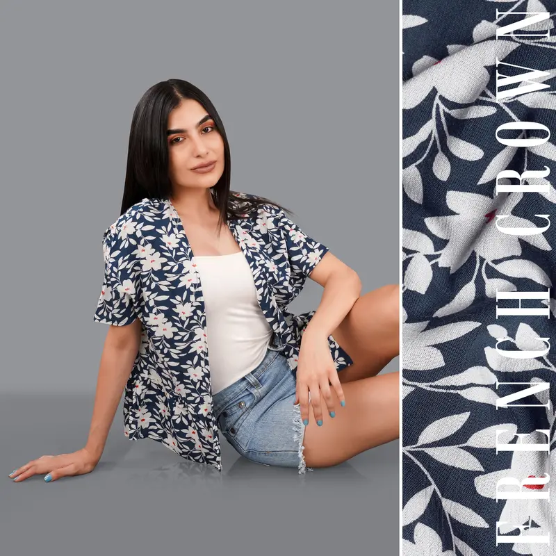 Rhino Blue With Merino Cream Floral Printed Shrug 1