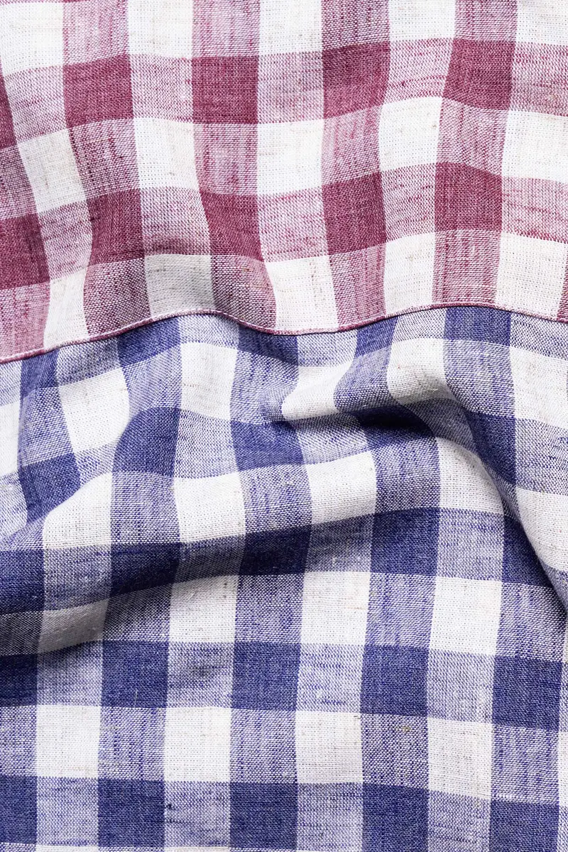 Rhino Blue With Muave Pink And White Plaid Luxurious Linen Designer Shirt 3