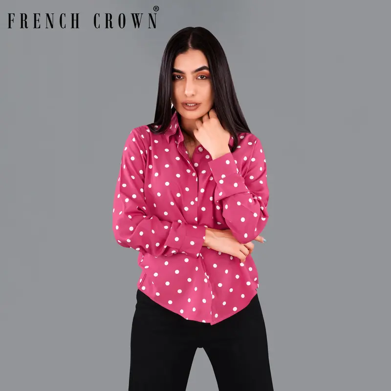 Rhino Pink Polka Dots Premium Tencel Shirt 1