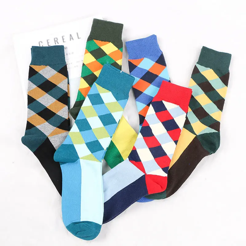 Rhombus Plaid Retro Contrast Color Tube Socks 1