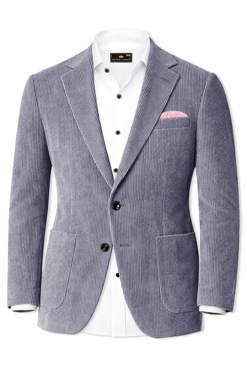 Ribvoro-Topaz Gray Corduroy Premium Single Breasted Sports Blazer 2