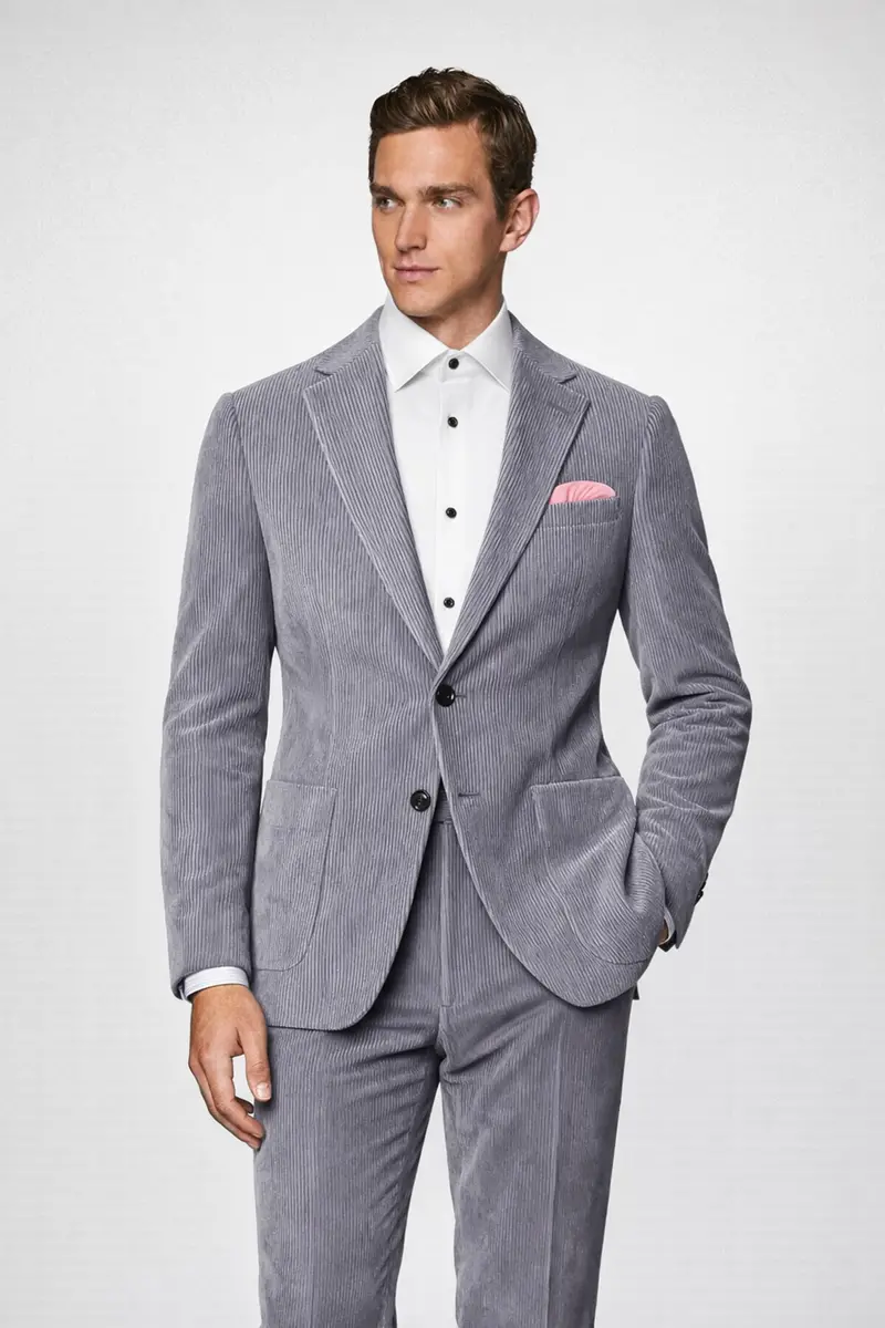 Ribvoro-Topaz Gray Corduroy Premium Single Breasted Sports Blazer 4