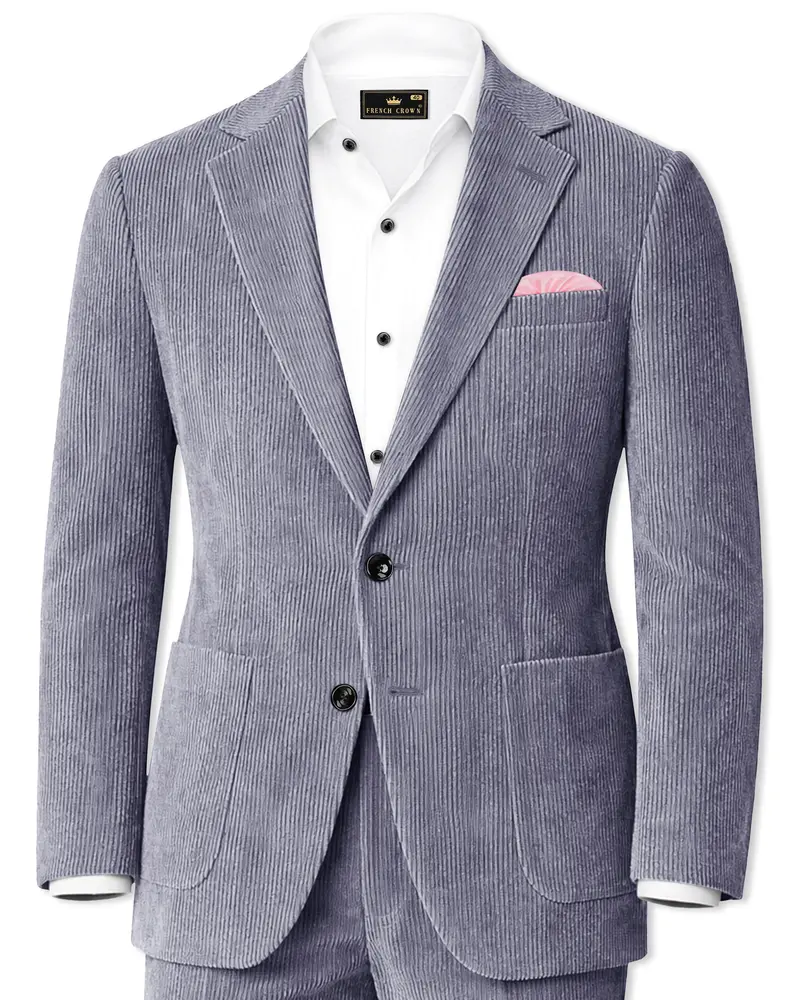 Ribvoro-Topaz Gray Corduroy Premium Single Breasted Sports Suit 1