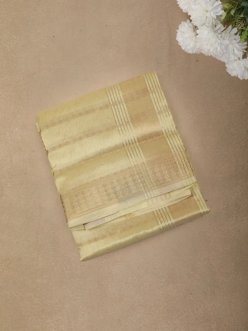 Rich Gold Checked Zari Woven Tissue Saree With Zari Border 1