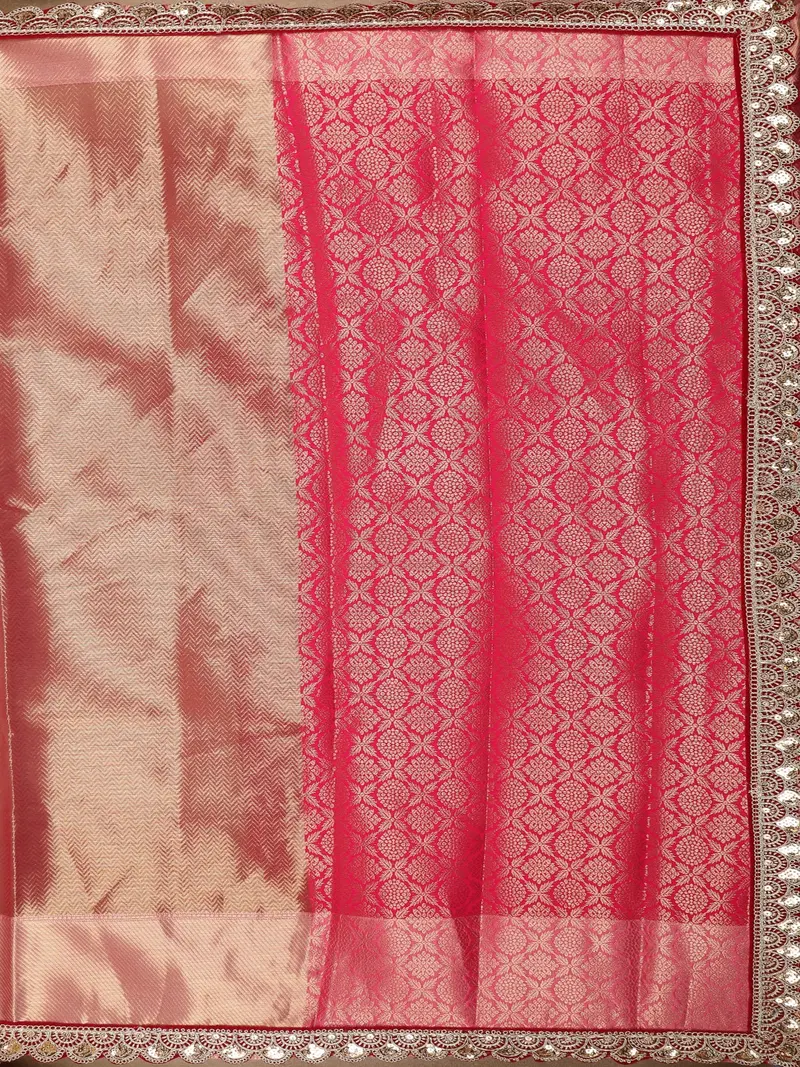 Rich Maroon Zari Woven Design Tissue Silk Saree With Designer Border 2