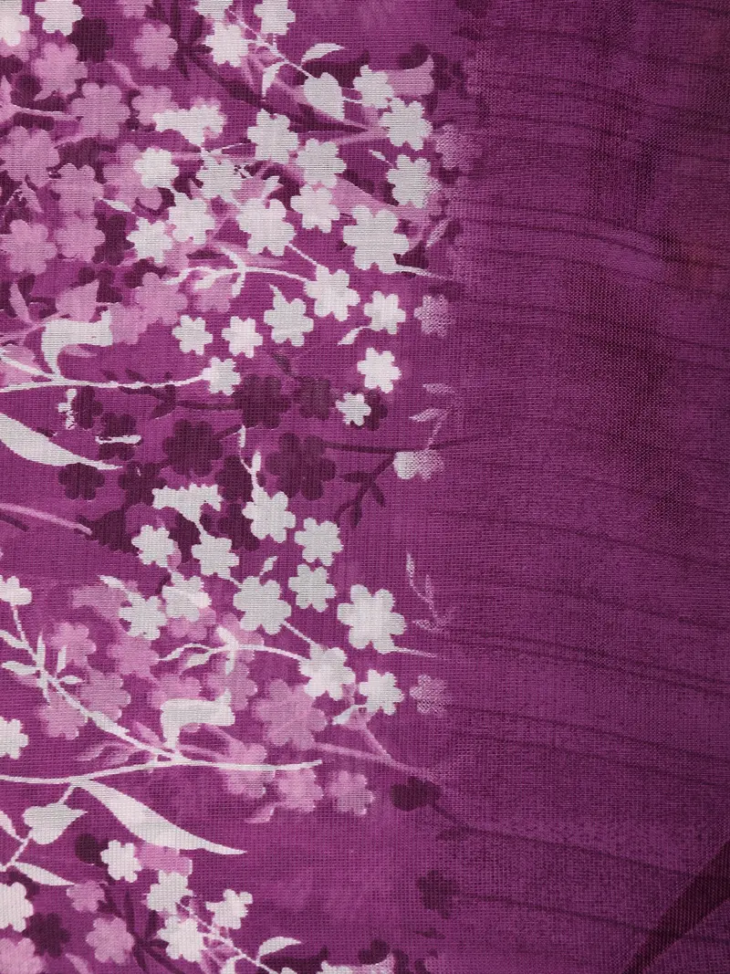 Rich Plum Purple Floral Woven Design Blended Cotton Saree 2