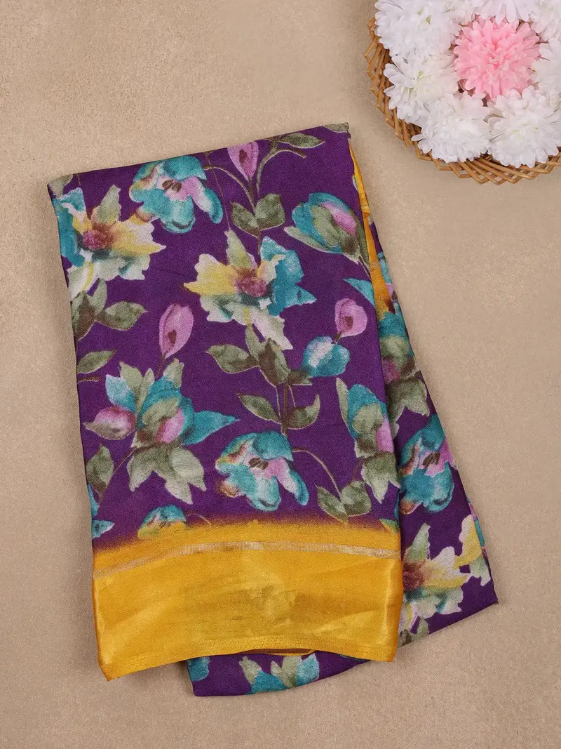Rich Purple Floral Prints Fancy Georgette Saree 1