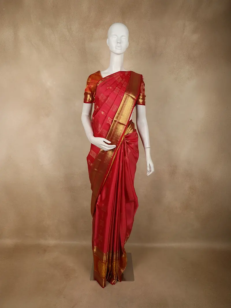 Rich Rani Pink Striped Zari Woven Design Pure Kanchipuram Silk Saree With Zari Border 1