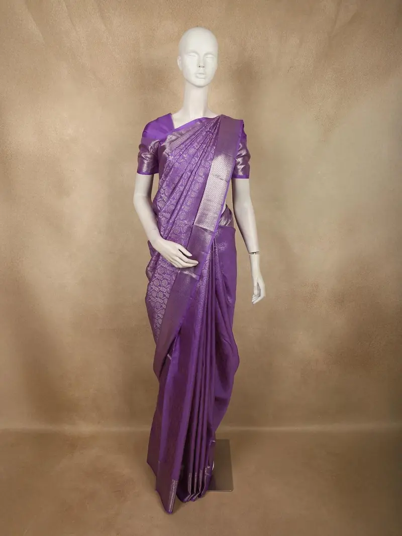 Rich Royal Purple Floral Zari Woven Design Pure Kanchipuram Silk Saree With Zari Border 1
