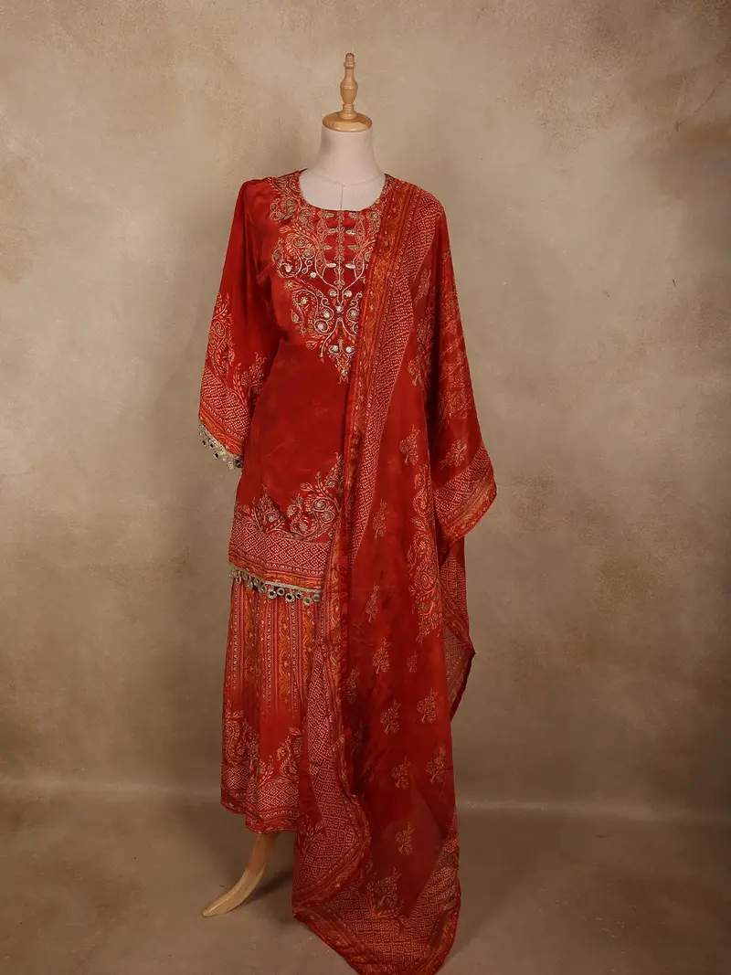 Rich Rusty Maroon Red Floral Printed Design Cotton Palazzo Suit 1