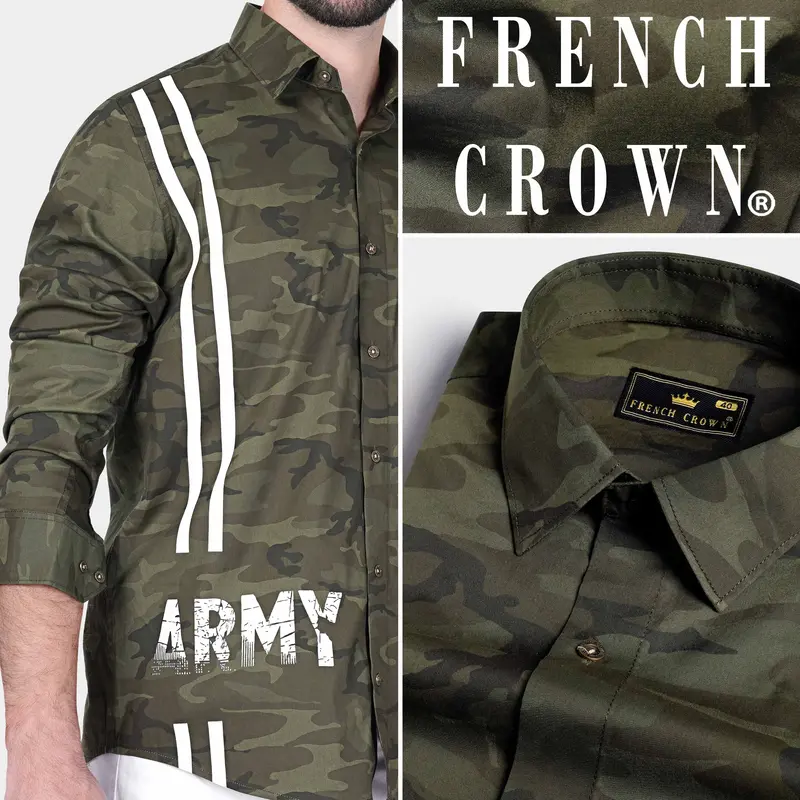 Rifle Green And Zeus Brown Camouflage Printed Royal Oxford Designer Shirt 1