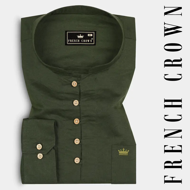 Rifle Green Luxurious Linen Shirt 1