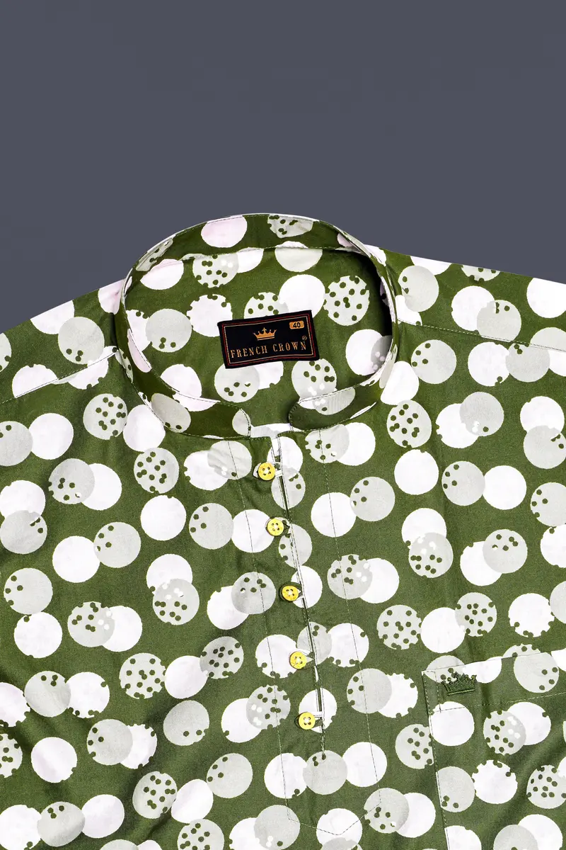 Rifle Green Polka Dots Printed Kurta Shirt 5