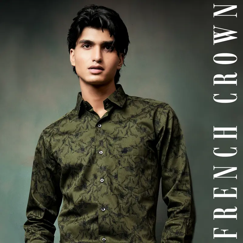 Rifle Green Printed Subtle Sheen Super Soft Premium Cotton Shirt 1