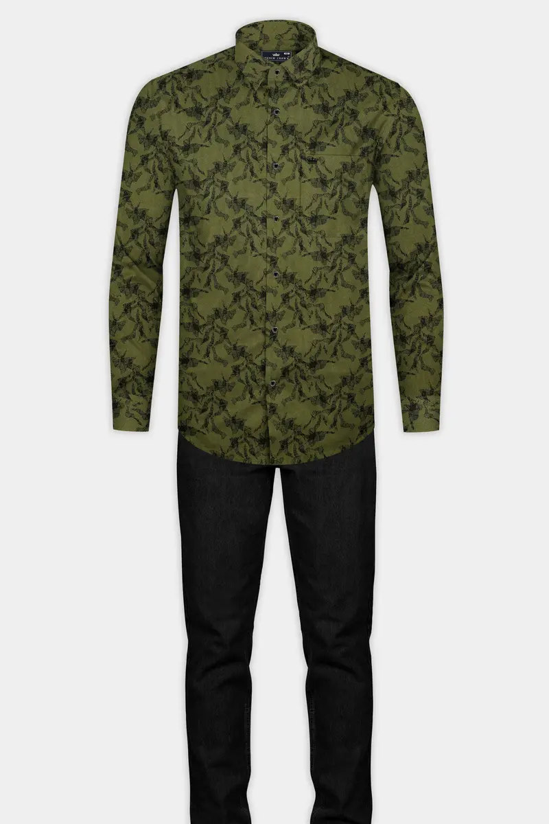 Rifle Green Printed Subtle Sheen Super Soft Premium Cotton Shirt 12