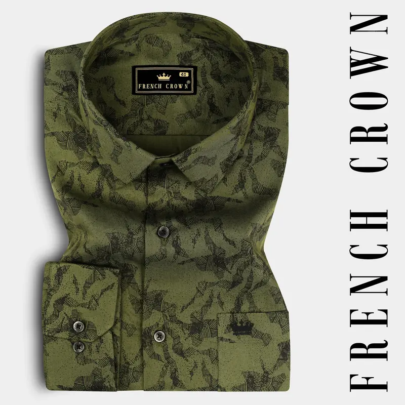 Rifle Green Printed Subtle Sheen Super Soft Premium Cotton Shirt 13