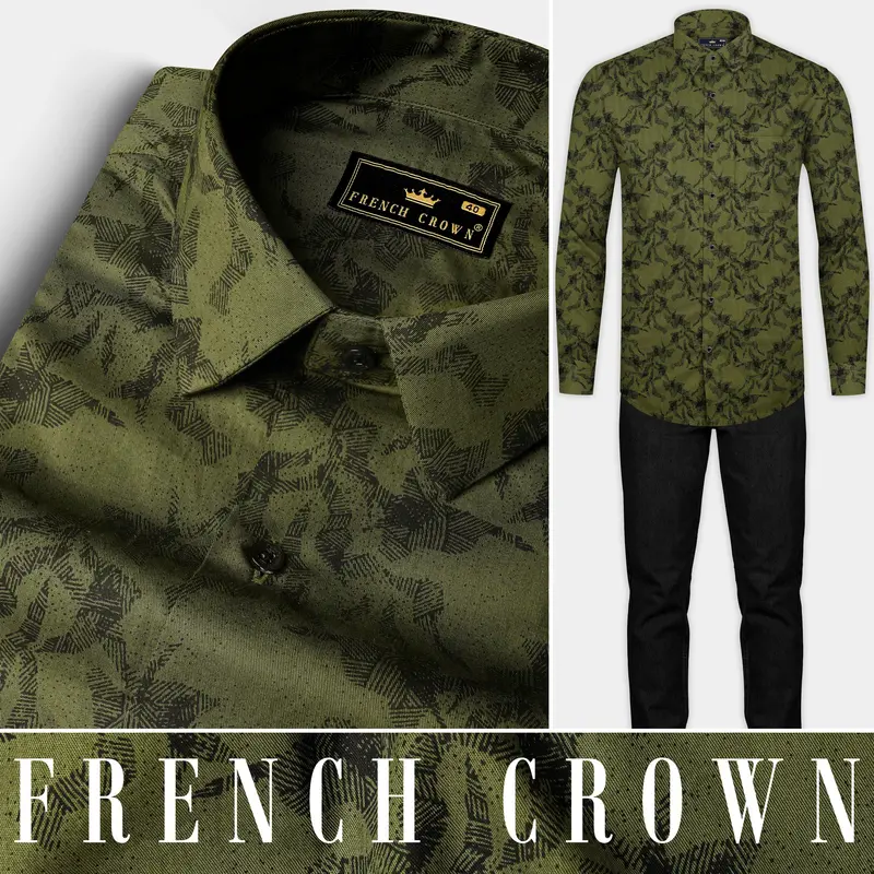 Rifle Green Printed Subtle Sheen Super Soft Premium Cotton Shirt 14