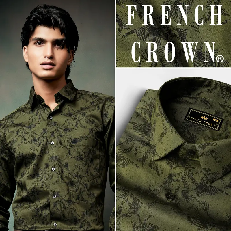Rifle Green Printed Subtle Sheen Super Soft Premium Cotton Shirt 16
