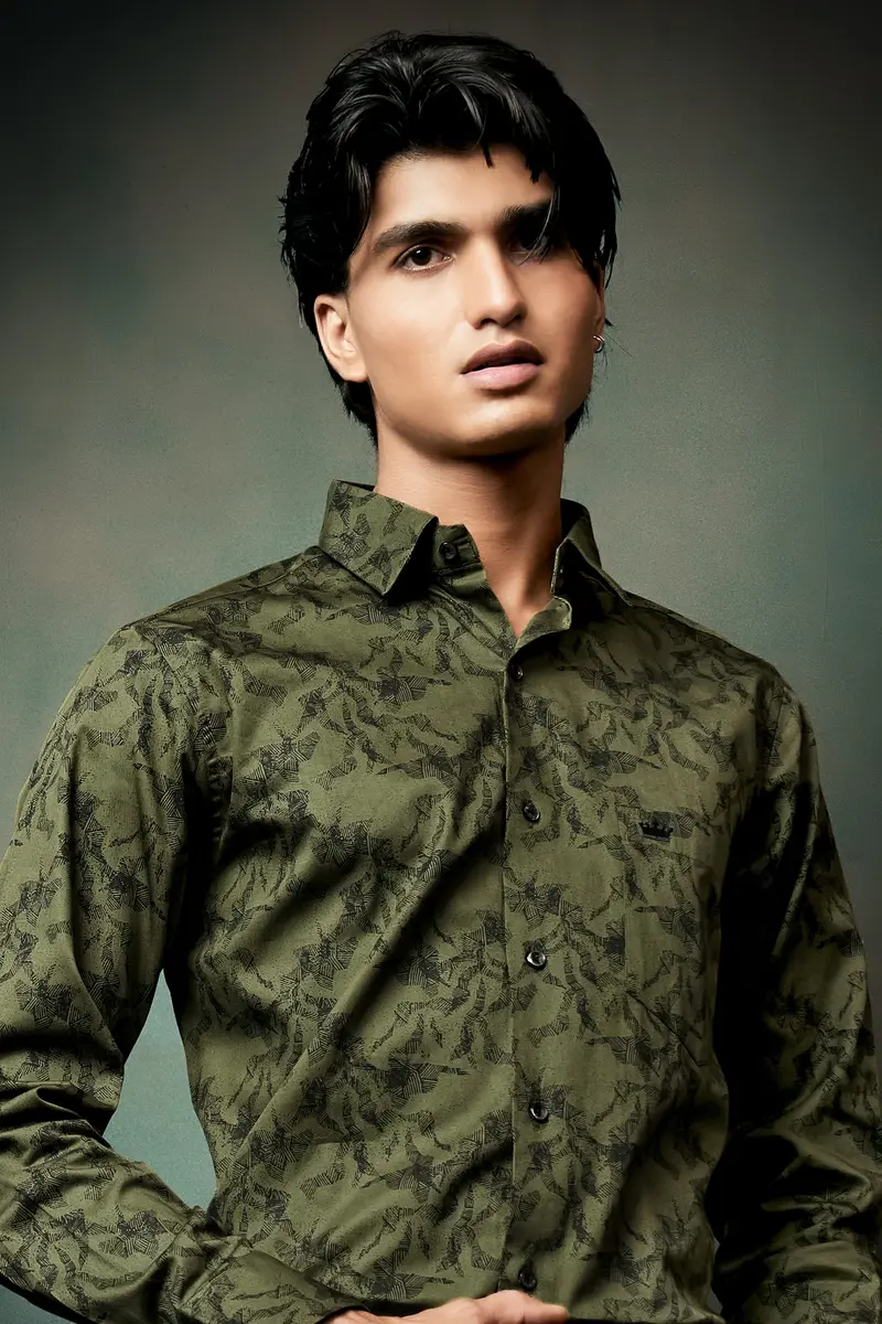 Rifle Green Printed Subtle Sheen Super Soft Premium Cotton Shirt 4