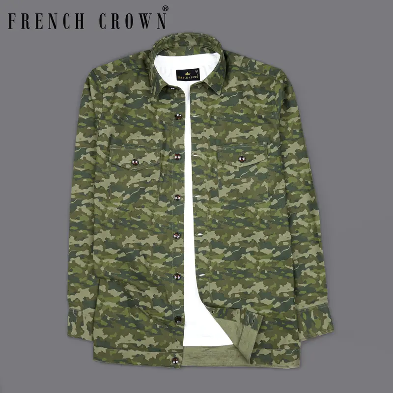Rifle Green With Stonewall Brown Camouflage Printed Royal Oxford Designer Shirt 1
