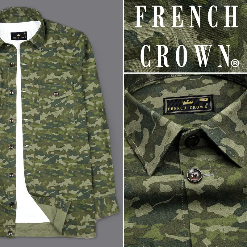 Rifle Green With Stonewall Brown Camouflage Printed Royal Oxford Designer Shirt 11