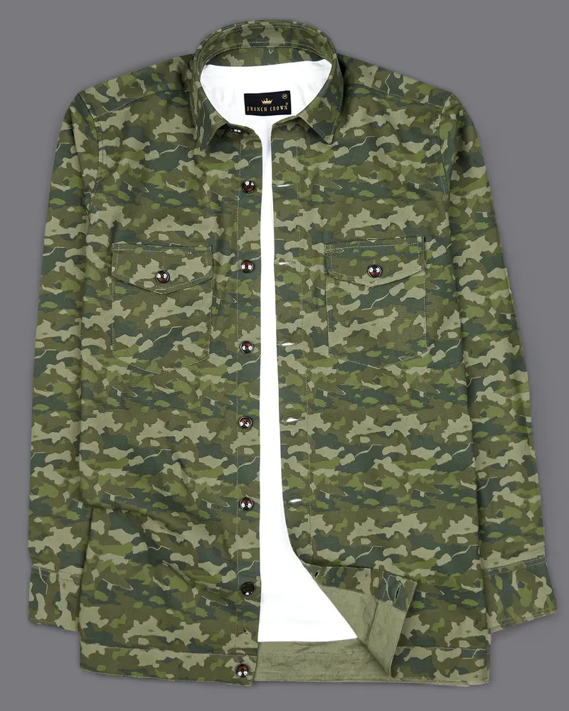 Rifle Green With Stonewall Brown Camouflage Printed Royal Oxford Designer Shirt 2