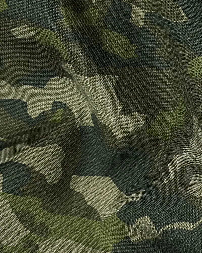 Rifle Green With Stonewall Brown Camouflage Printed Royal Oxford Designer Shirt 3
