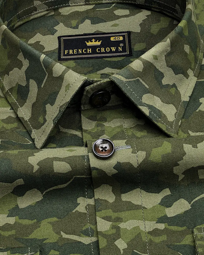 Rifle Green With Stonewall Brown Camouflage Printed Royal Oxford Designer Shirt 4