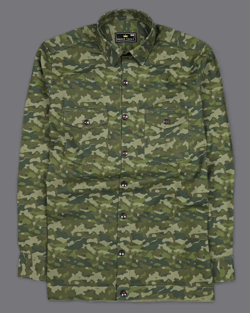 Rifle Green With Stonewall Brown Camouflage Printed Royal Oxford Designer Shirt 7