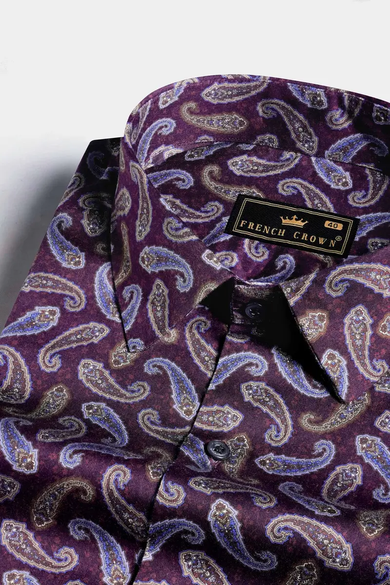 Ripe Plum Purple Multicolour Paisley Printed Subtle Sheen Super Soft Premium Cotton Designer Shirt 1