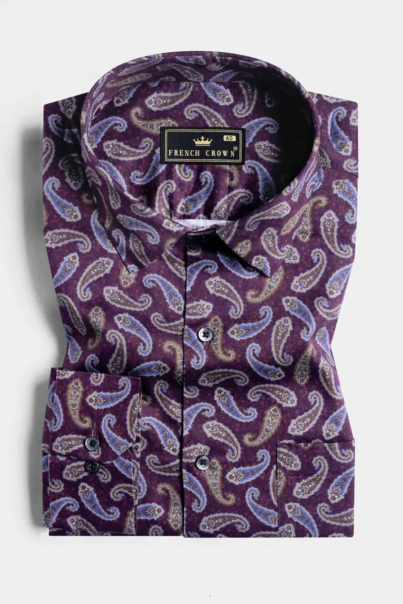 Ripe Plum Purple Multicolour Paisley Printed Subtle Sheen Super Soft Premium Cotton Designer Shirt 3