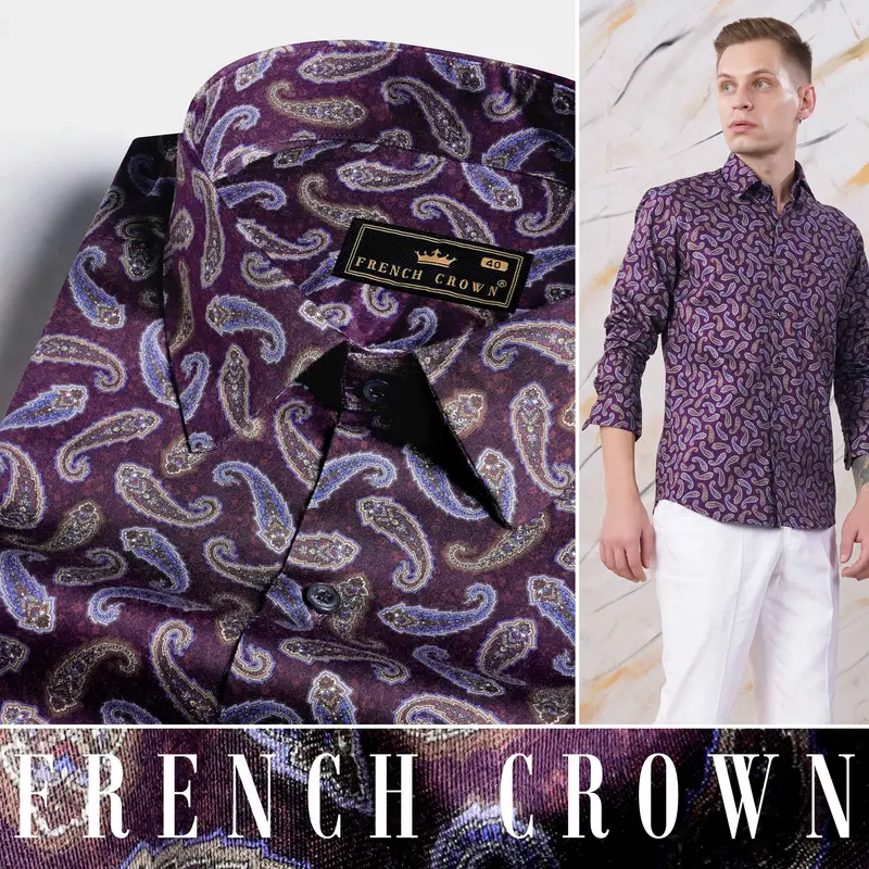 Ripe Plum Purple Multicolour Paisley Printed Subtle Sheen Super Soft Premium Cotton Designer Shirt 4