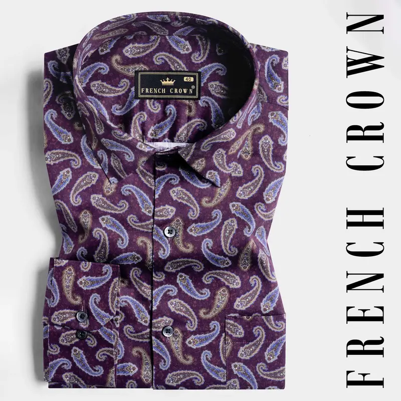 Ripe Plum Purple Multicolour Paisley Printed Subtle Sheen Super Soft Premium Cotton Designer Shirt 7