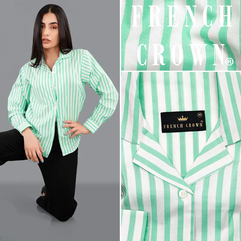 Riptide Green And White Striped Premium Cotton Shirt 1