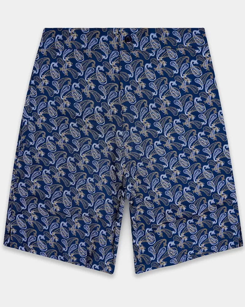 Rivara-Downriver Blue Paisley Art Printed Twill Super Soft Premium Cotton Shorts 1