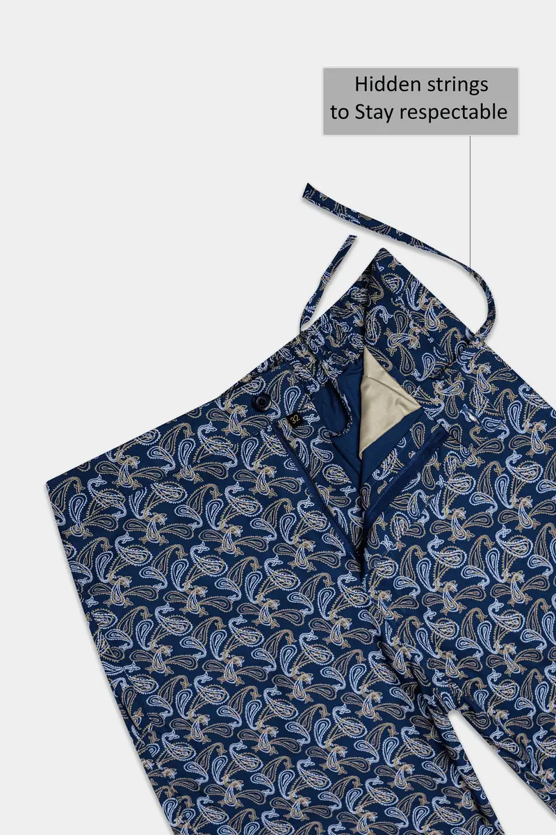 Rivara-Downriver Blue Paisley Art Printed Twill Super Soft Premium Cotton Shorts 4